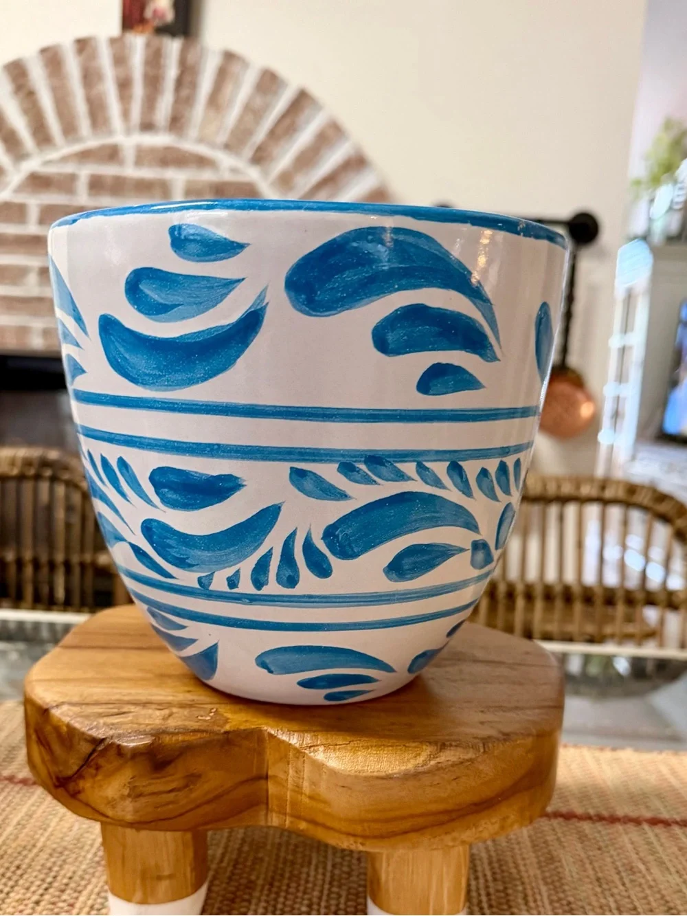 Hand Crafted Blue and White Ceramic Vase with Brushstroke Motif